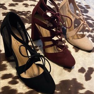 Wine Suede Chunky Heel Pumps - Christian Siriano